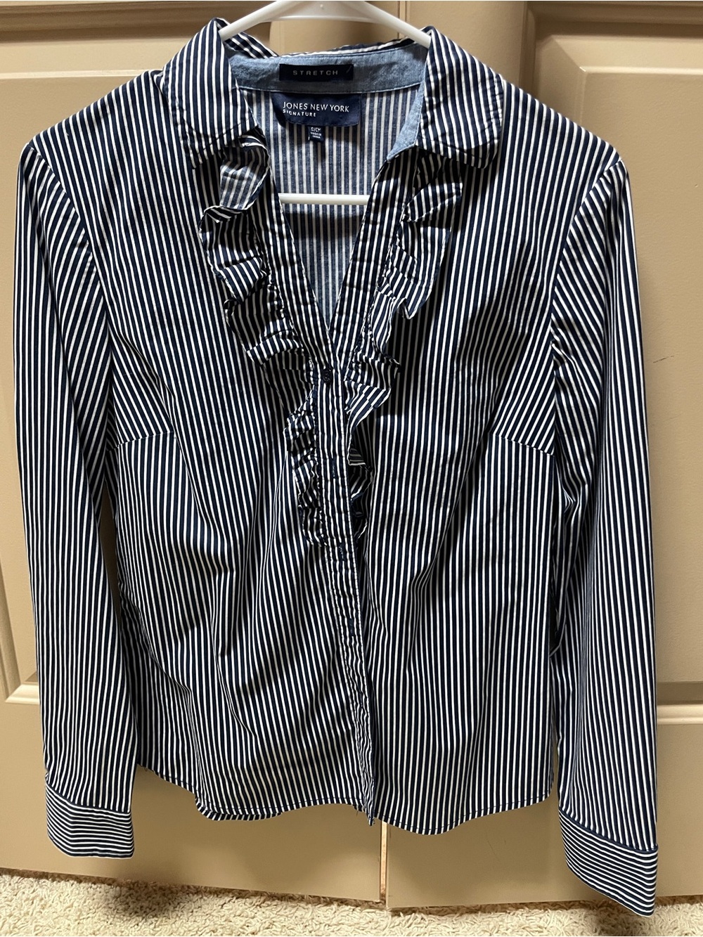 Jones New York Striped Button-Up Shirt - Navy & White